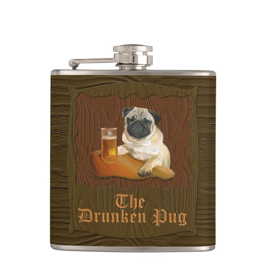 De Drunken Pug-logo erkolf. Heupfles (Voorkant)
