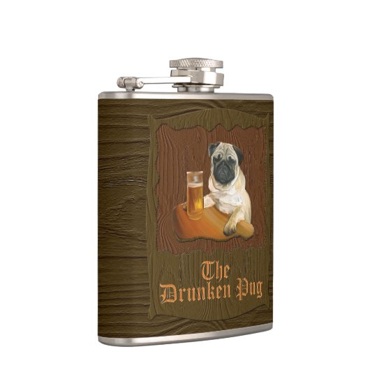 De Drunken Pug-logo erkolf. Heupfles (Rechts)