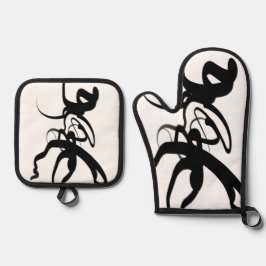 De duikers: Abstract Zwart & Wit Ovenwant & Pannenlap Set