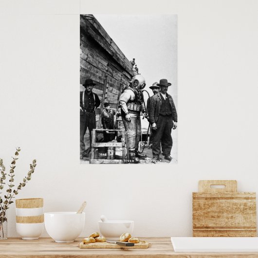 De duikerscuba voor harde Petten Poster (Keuken)