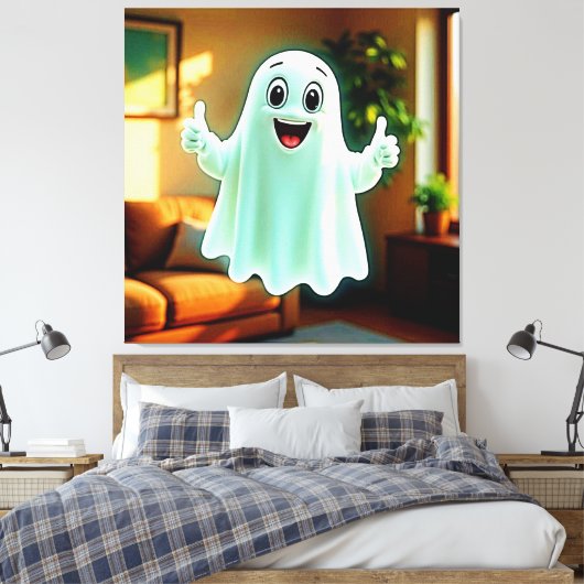 De duimen van Happy Ghost Canvas Afdruk (Insitu (Slaapkamer))