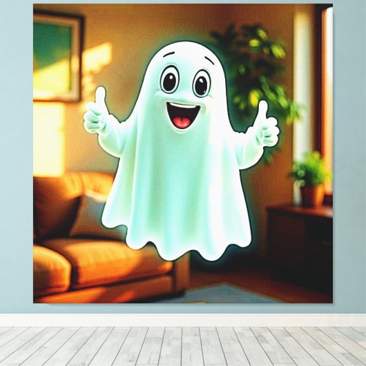 De duimen van Happy Ghost Canvas Afdruk (Insitu (Houten vloer))