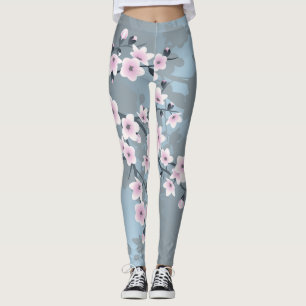 De duistere Roze Grijsachtige Blauwe Bloesems van Leggings
