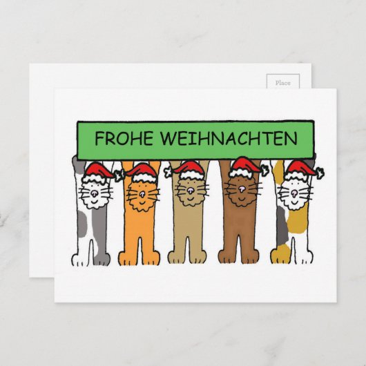 De Duitse Gelukkige Katten van Kerstmis, Frohe Feestdagenkaart (Voorkant / Achterkant)