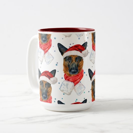 De Duitse herder Breed Dog Pattern sterft Kerstmis Tweekleurige Koffiemok (Voorkant links)