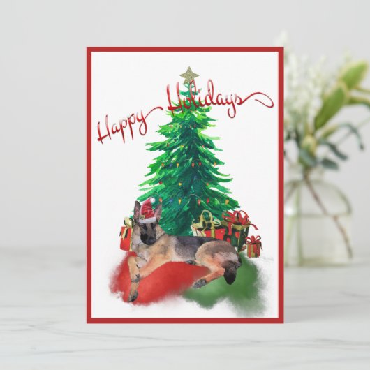 De Duitse herderhond Laying by Kerstmis (Staand voorkant)