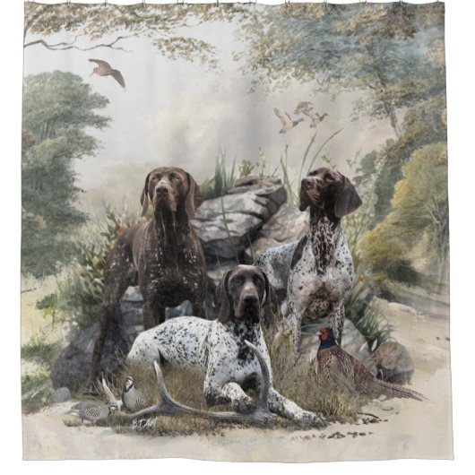 De Duitse kortharige pointer of Deutsch Kurzhaar Douchegordijn (Voorkant)