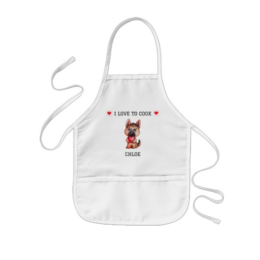 De Duitse schapenpuppy "I Love to Cook" gepersonal Kinder Schort (Voorkant)