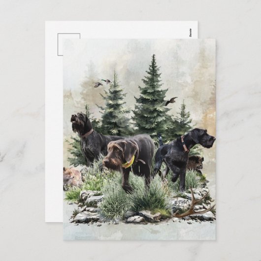 De Duitse Wirehaired Pointers, Art Feestdagenkaart (Voorkant / Achterkant)