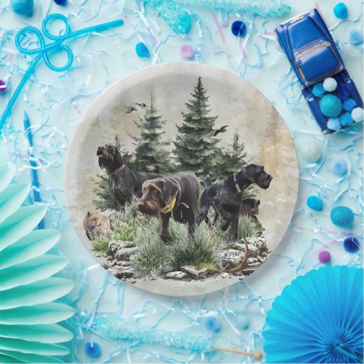 De Duitse Wirehaired Pointers, Art Papieren Bordje (Feest)