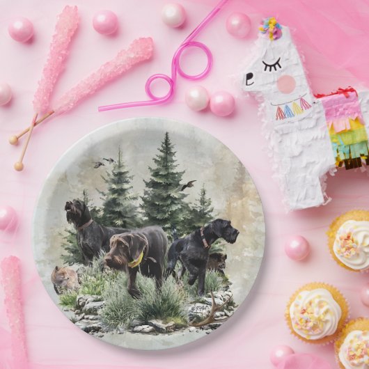 De Duitse Wirehaired Pointers, Art Papieren Bordje (Feest)