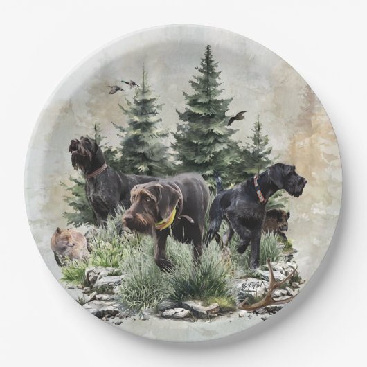 De Duitse Wirehaired Pointers, Art Papieren Bordje (Voorkant)