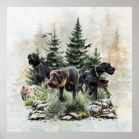De Duitse Wirehaired Pointers, Art Poster (Voorkant)