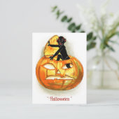 De duivel komt bij Halloween spelen! Briefkaart (Staand voorkant)