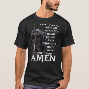 De duivel zag me met mijn hoofd naar beneden en da t-shirt