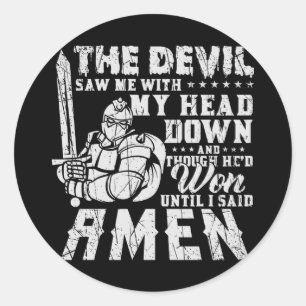 De duivel zag me met mijn hoofd omlaag tot ik zei ronde sticker