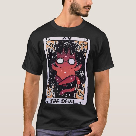 De Duivelskat Tarot Kaart verontrust Occult T-shirt (Voorkant)