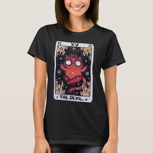 De Duivelskat Tarot Kaart verontrust Occult T-shirt (Voorkant)