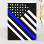 De dunne blauwe lijn zwart-wit Amerikaanse vlag Kaart (Gele Bloem)