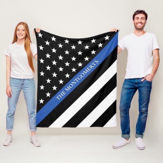 De dunne Blauwe Naam van de Lijnpolitie Vlag Monog Fleece Deken (In situ)