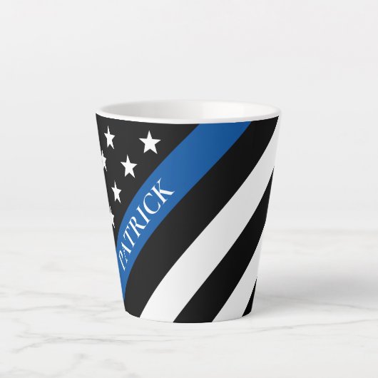 De dunne Blauwe Naam van de Lijnpolitie Vlag Monog Latte Mok (Voorkant)