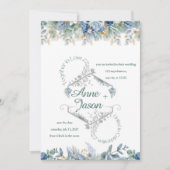 De Dust Blue Floral bruiloft uitnodiging (Voorkant)