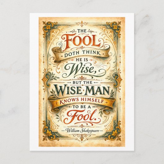 "De dwaas denkt dat hij wijs is" Shakespeare Briefkaart (Voorkant)