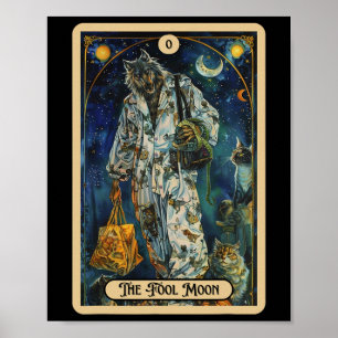 De dwaas maan weerwolf (de dwaas) Halloween Tarot Poster