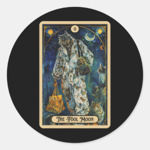 De dwaas maan weerwolf (de dwaas) Halloween Tarot Ronde Sticker