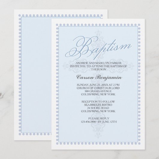De Dwars Blauwe Uitnodiging van het doopsel (Voorkant / Achterkant)
