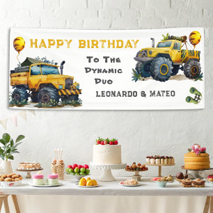 De dynamische Safari Monster Truck Twins Party Spandoek