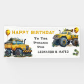De dynamische Safari Monster Truck Twins Party Spandoek (Horizontaal)