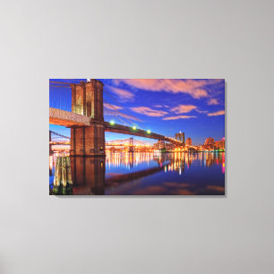 De East River, Brooklyn Bridge, Manhattan Canvas Afdruk