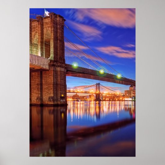De East River, Brooklyn Bridge, Manhattan Poster (Voorkant)