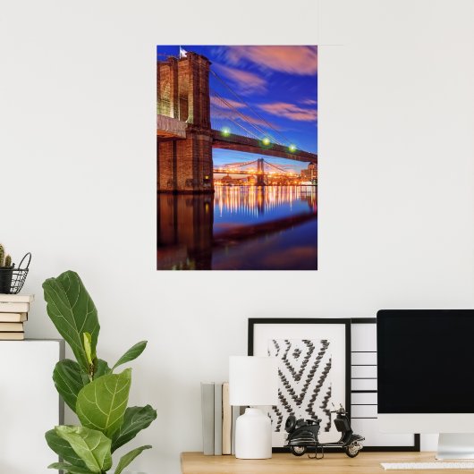 De East River, Brooklyn Bridge, Manhattan Poster (Thuiskantoor)