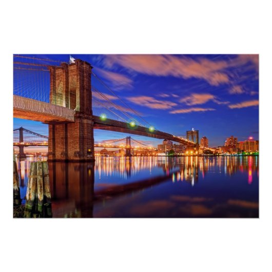 De East River, Brooklyn Bridge, Manhattan Poster (Voorkant)