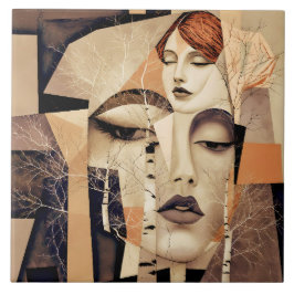 De Echo van “Virelle” – Een Abstract Portret Tegeltje