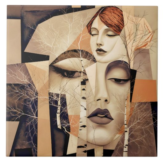 De Echo van “Virelle” – Een Abstract Portret Tegeltje (Voorkant)