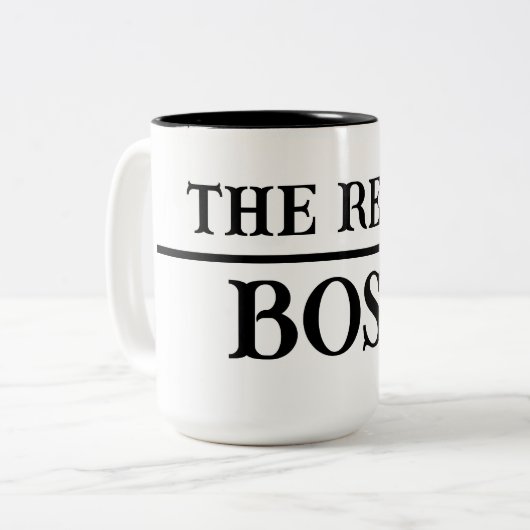 De echte baas tweekleurige koffiemok (Voorkant links)