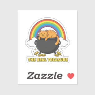 De Echte Schat Oranje Kat In Pot Met Goud  Sticker