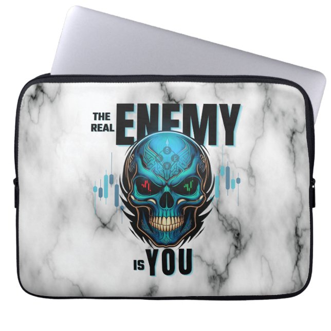 De Echte Vijand Ben Jij – Black Marble Trader Laptop Sleeve (Voorkant)