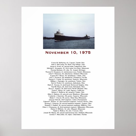 De Edmund Fitzgerald met bemanningsnamen geschenkd Poster (Voorkant)