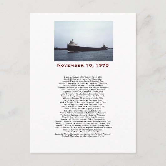 De Edmund Fitzgerald met de Crew Names Gift Box Briefkaart (Voorkant)