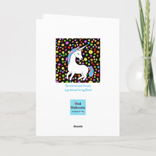De Eenhoorn en Bloemen. Verjaardagskaart Kaart (Achterkant)