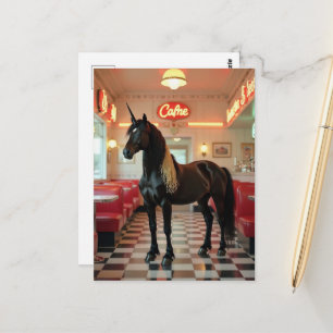 De eenhoorn in een diner met een spaghetti manen briefkaart