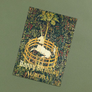 De eenhoorn in gevangenschap Fantasy Middeleeuwse  Folie Feestdagenkaart