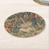 De eenhoorn is gevonden, middeleeuws tapijt ronde kartonnen onderzetter (Gebogen)