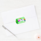 De Eenhoorn ziet de Dinosaurus Ronde Sticker (Envelop)