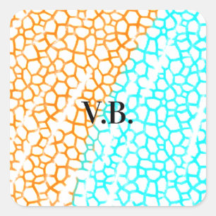 De eenvoudige blauwe oranje waterverf voegt naamti vierkante sticker