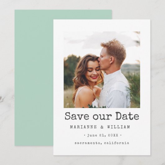 De eenvoudige bruiloft van de Foto SQUARE van Mint Save The Date (Voorkant / Achterkant)